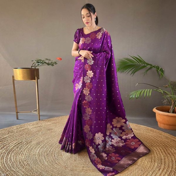 Stunning Soft Lichi Silk Saree with Rich Pallu & Jacquard Blouse South Indian Saree 