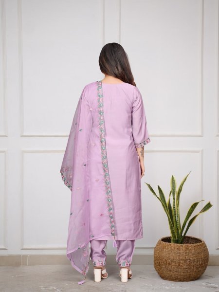 Stylish 3-Piece Onion Color Viscose Chanderi Kurti Set for Festive Occasions at Wholesale Rates 3 Piece Kurti Set