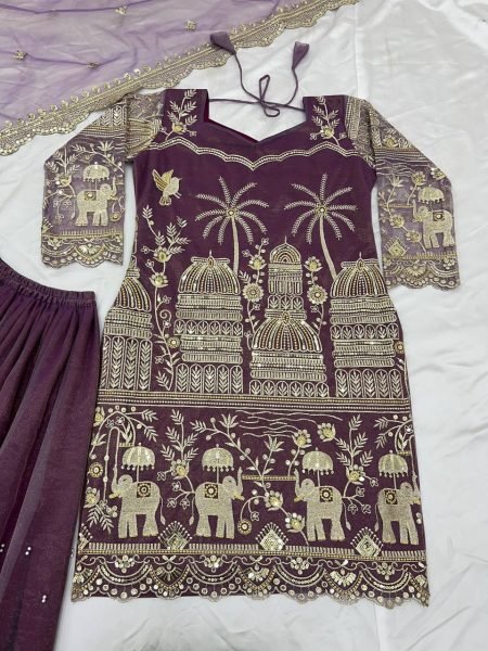 Stylish Anarkali Kurti Sharara Set Super Net Embroidery with Micro Cotton Inner Ready To Wear Collection