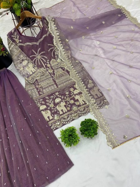 Stylish Anarkali Kurti Sharara Set Super Net Embroidery with Micro Cotton Inner Ready To Wear Collection