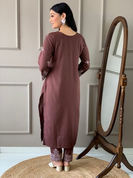 stylish and premium Brown Color Kurta Suit Set Collection  3 Piece Kurti Set