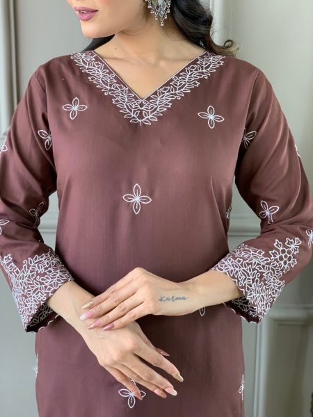 stylish and premium Brown Color Kurta Suit Set Collection  3 Piece Kurti Set