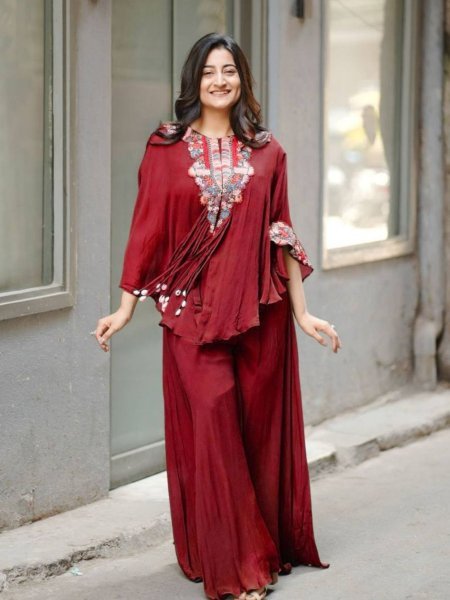Designer Chinon Palazzo Dress Indo Western Style  Ready To Wear Suit