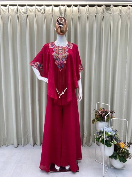 Designer Chinon Palazzo Dress Indo Western Style  Ready To Wear Collection