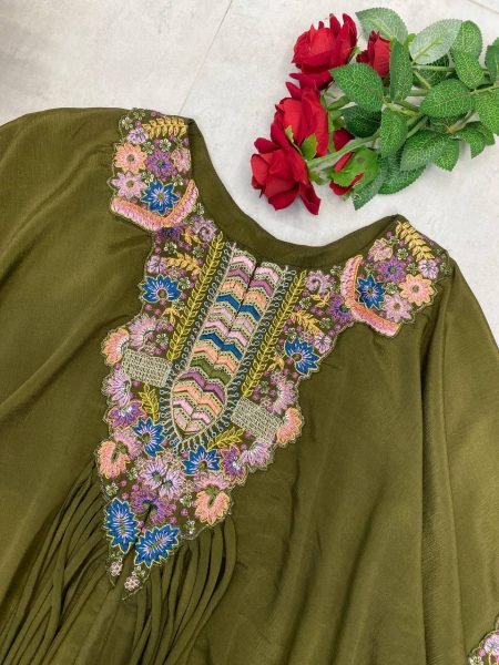 Mehendi Green Indo Western Dress with Sequin Work 3 Piece Set Ready To Wear Collection