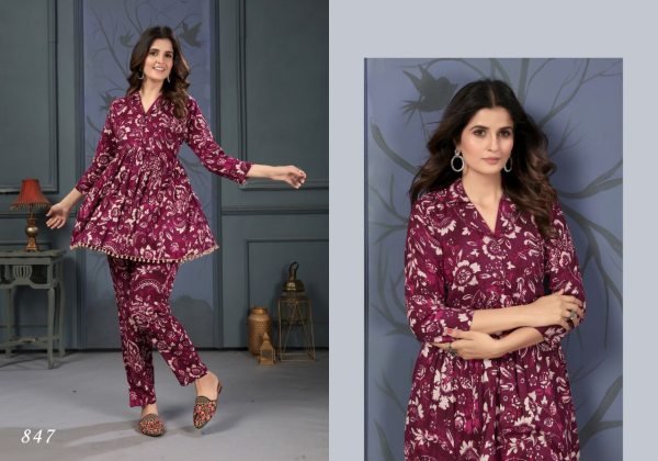 Stylish Casual Burgundy Fine Floral Printed Co ord Set For Women Summar Wear CO ORD Sets
