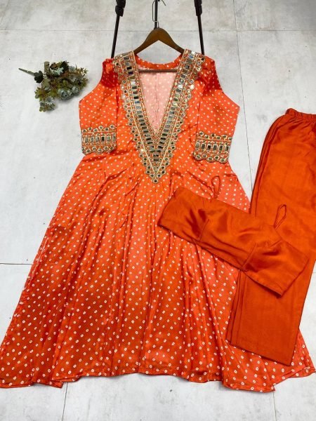 Stylish Digital Printed Chinon 3-Piece Set with Mirror Work & Detailed Embroidery Ready to Wear Kurti Set For Wedding & Casual Occasions 3 Piece Kurti Set