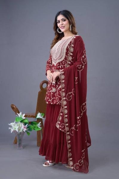 Stylish Festival Wear Embroidery Work Readymade Sharara Suit Ready To Wear Collection