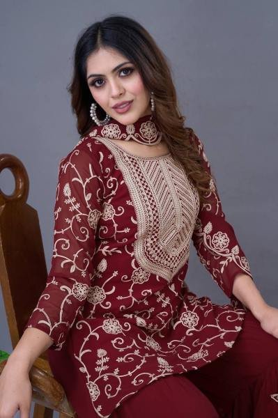 Stylish Festival Wear Embroidery Work Readymade Sharara Suit Ready To Wear Collection