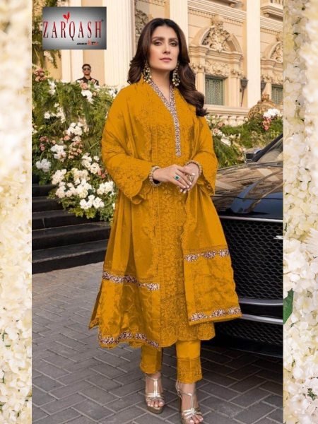 Stylish Fox Georgette Designer Suit with Santoon Bottom and Butterfly Net Dupatta at Lowest Price Churidar Salwar Suits Wholesale