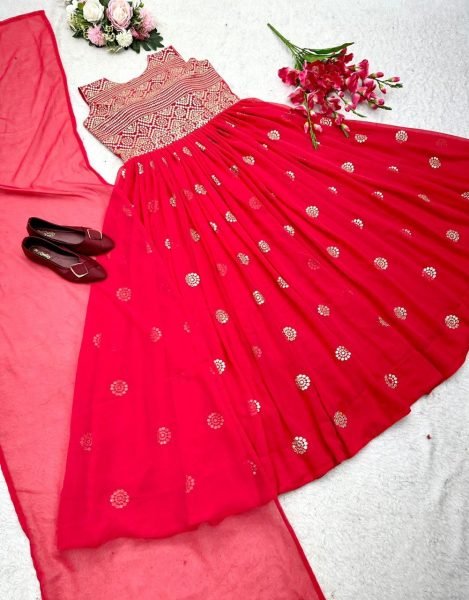 Stylish Fox Georgette Gown And Dupatta With Embroidery Work  Kurti With Dupatta Wholesale