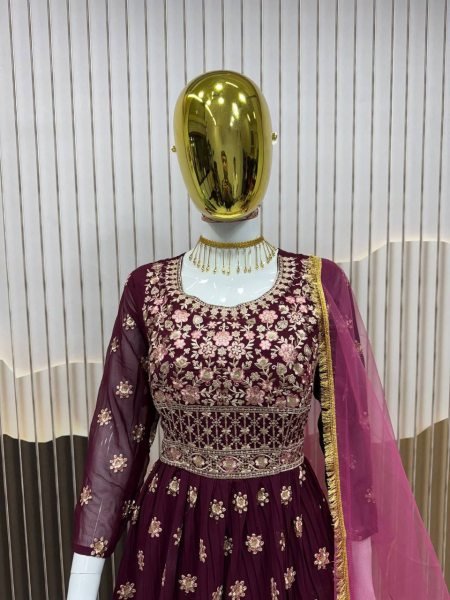 Stylish Fox Georgette Gown with Net Dupatta Premium Party Look for Diwali Anarkali Kurtis 