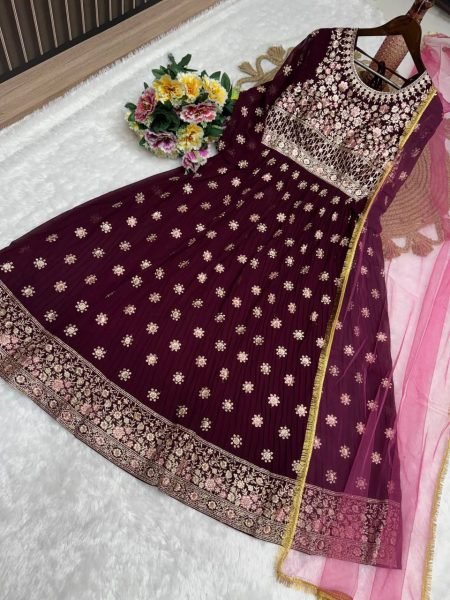 Stylish Fox Georgette Gown with Net Dupatta Premium Party Look for Diwali Anarkali Kurtis 