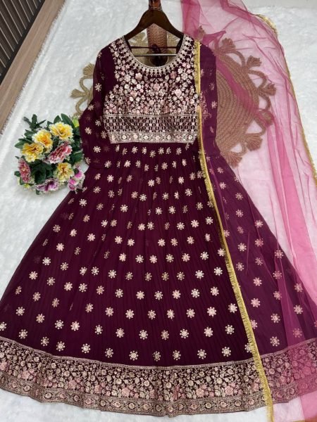 Stylish Fox Georgette Gown with Net Dupatta Premium Party Look for Diwali Anarkali Kurtis 