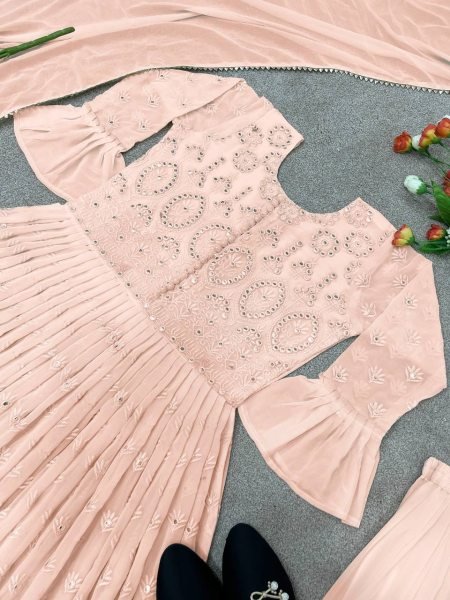 Stylish Georgette Embroidery Kurti Plazzo With Dupatta Ready To Wear Collection