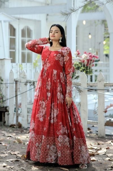 Stylish Georgette Gown With Sequence   Embroidery Work Anarkali Kurtis 