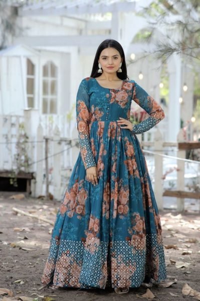 Stylish Georgette Gown With Sequence   Embroidery Work Anarkali Kurtis 