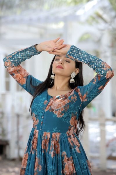 Stylish Georgette Gown With Sequence   Embroidery Work Anarkali Kurtis 