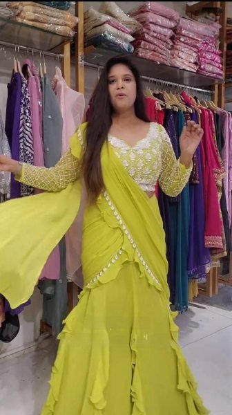 Stylish Georgette Ruffle Saree with Sequin Work Easy Draping Look Ready To Wear Saree 