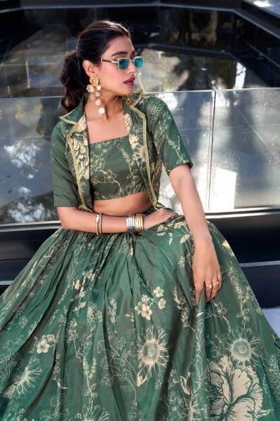 Stylish Indo Western Tussar Silk Lehenga Set with Stitched Blouse and Koti Designer Lehenga Choli