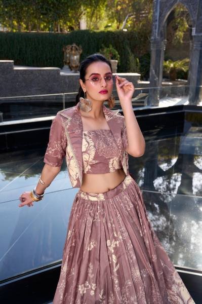 Stylish Indo Western Tussar Silk Lehenga Set with Stitched Blouse and Koti Designer Lehenga Choli