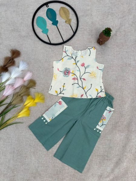 Stylish Khadi Co Ord Set for Girls with Zip Top &  Palazzo Ready to Wear Girls Wear