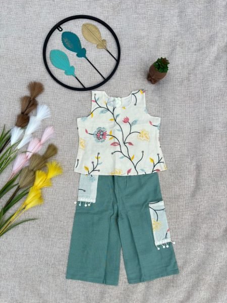 Stylish Khadi Co Ord Set for Girls with Zip Top &  Palazzo Ready to Wear Girls Wear
