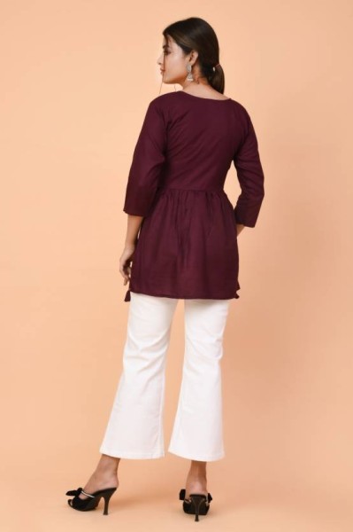 Stylish Maroon Color Dori Neck Rayon Tops with Beautiful Embroidery Work Embroidery Kurtis 