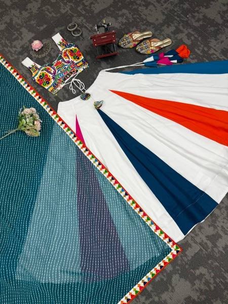 Stylish Multicolor Readymade Navratri Outfit With Gamthi Thread Embroidery Work Navratri Lehnega Choli