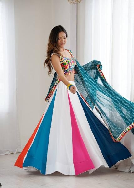 Stylish Multicolor Readymade Navratri Outfit With Gamthi Thread Embroidery Work Navratri Lehnega Choli