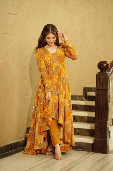 Stylish Mustard Yellow Muslin Kurti With Pant  Kurti With Bottom Wholesale