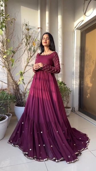 Stylish New Faux Georgette Gown   Dupatta With Embroidery Work  Ready To Wear Collection