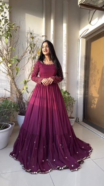 Stylish New Faux Georgette Gown   Dupatta With Embroidery Work  Ready To Wear Collection