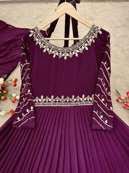Stylish New Faux Georgette Gown   Dupatta With Embroidery Work  Ready To Wear Collection
