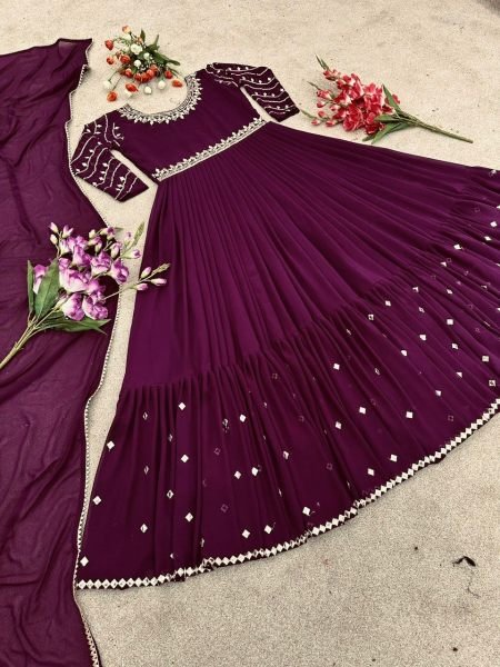 Stylish New Faux Georgette Gown   Dupatta With Embroidery Work  Ready To Wear Collection