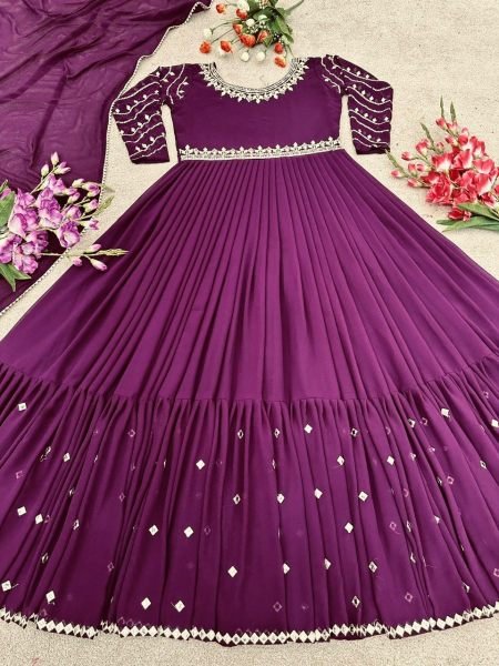 Stylish New Faux Georgette Gown   Dupatta With Embroidery Work  Ready To Wear Collection