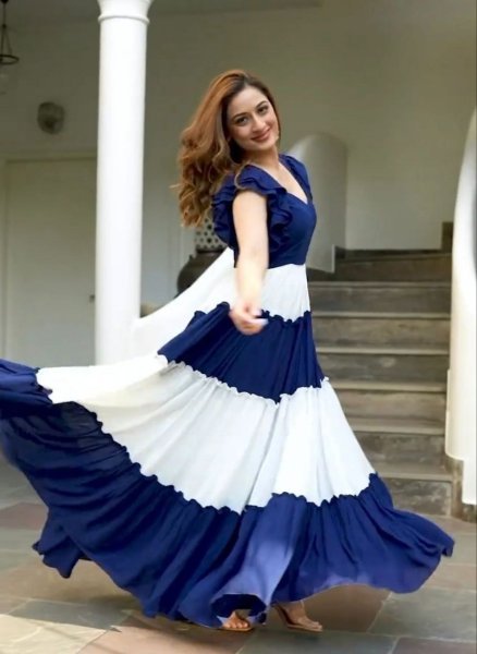 Stylish New Vichitra Silk Gown With Ruffle Work Anarkali Kurtis 