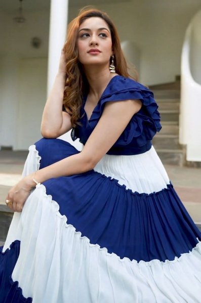 Stylish New Vichitra Silk Gown With Ruffle Work Anarkali Kurtis 