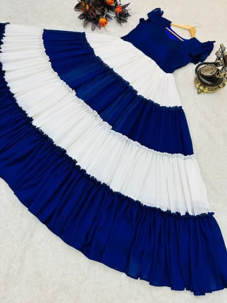 Stylish New Vichitra Silk Gown With Ruffle Work Anarkali Kurtis 