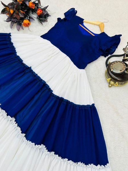 Stylish New Vichitra Silk Gown With Ruffle Work Anarkali Kurtis 