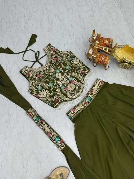 Stylish Olive Palazzo Set with Sequence Blouse & Dupatta Elegant Wear for Functions Ready To Wear Collection