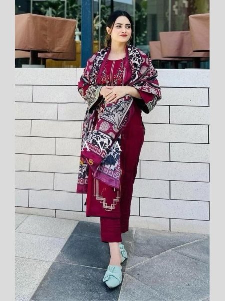 Stylish Pakistani Suit Set with Cotton Embroidery & Sequin Work Two Color Options Best Price for Wholesalers 