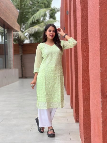 Stylish Pista Green Chikankari Kurti Georgette Modern Look  Georgette Kurti 