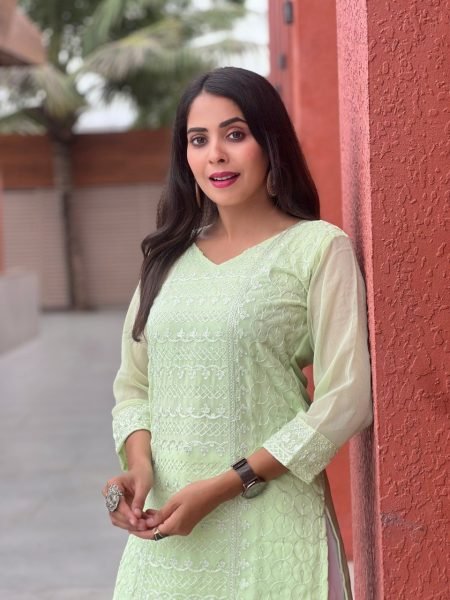 Stylish Pista Green Chikankari Kurti Georgette Modern Look  Georgette Kurti 