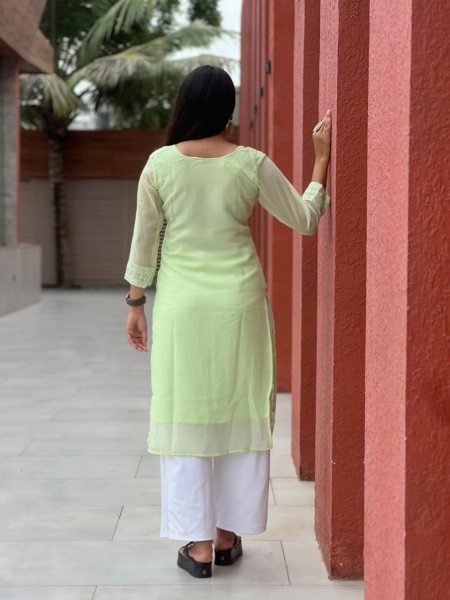Stylish Pista Green Chikankari Kurti Georgette Modern Look  Georgette Kurti 