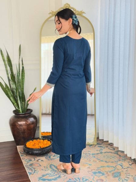 Stylish Rayon Embroidered Straight Kurti Set for Casual & Festive Wear 3 Piece Kurti Set