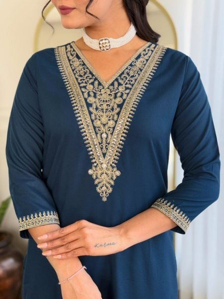 Stylish Rayon Embroidered Straight Kurti Set for Casual & Festive Wear 3 Piece Kurti Set