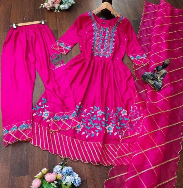 Stylish Rayon Sequence Embroidery Plazzo Set  3 Piece Kurti Set
