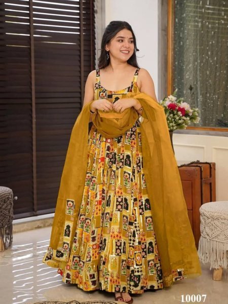 Stylish Organza Anarkali Gown Fully Flared Design with Elegant Dupatta Plus Size Kurti / Gown