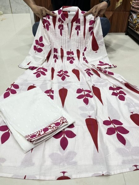 Summer Collection 100  % Pure Mul Cotton Kurta Set with Soft Lining  Pockets Handcrafted White Printed Set for Women Ready to Wear from Surat Exporter Kurti With Bottom Wholesale